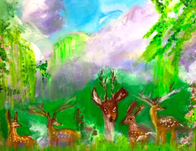 Deer in enchanted forest